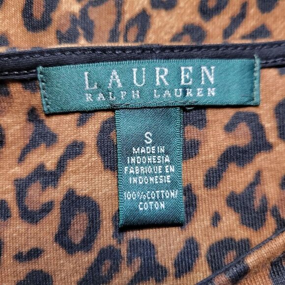 Lauren Ralph Lauren Leopard Print 3/4 Sleeve Tee Top Feminine Demure Classic - Picture 5 of 6